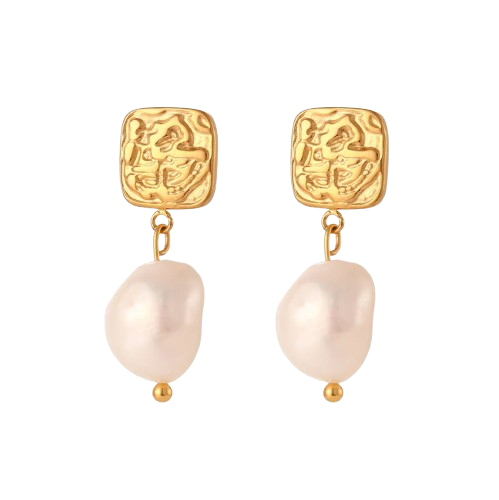Vintage Hammered Pearl Stud Earrings